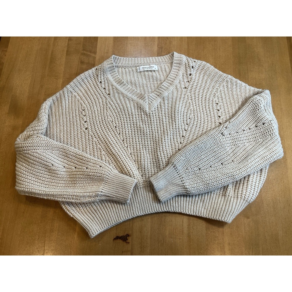 Jon and‎ Anna Contemporary Womens Crop Knit Sweater Size L Large Beige Tan